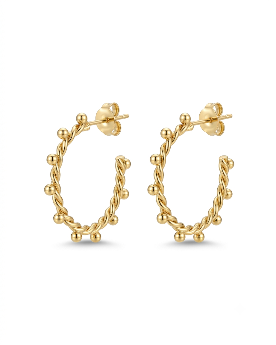 Stainless Steel Golden Twist Bead Hoops