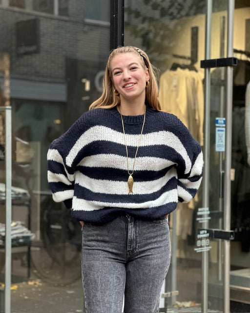 Striped Knitted Sweater Blue