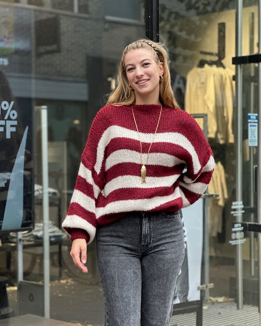 Striped Knitted Sweater Bordeaux