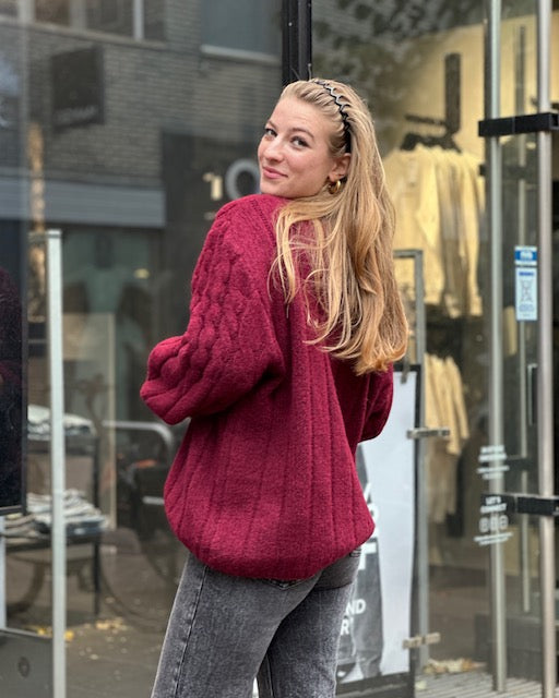 Mira Bordeaux Cable Knit Sweater