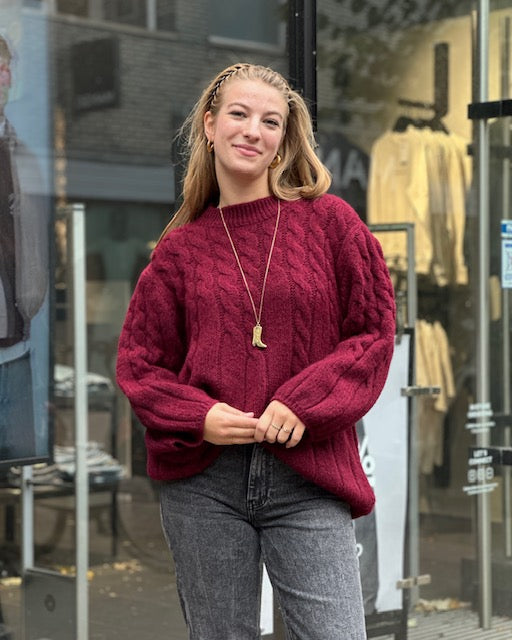 Mira Bordeaux Cable Knit Sweater