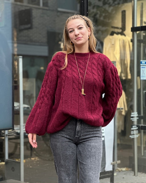 Mira Bordeaux Cable Knit Sweater