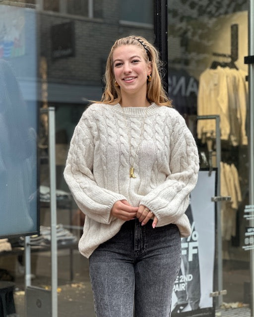 Mira Beige Cable Knit Sweater