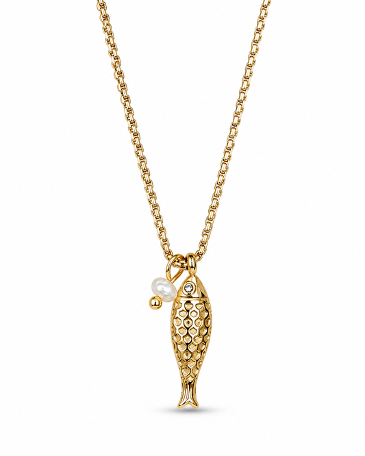 Golden Fish & Pearl Ketting