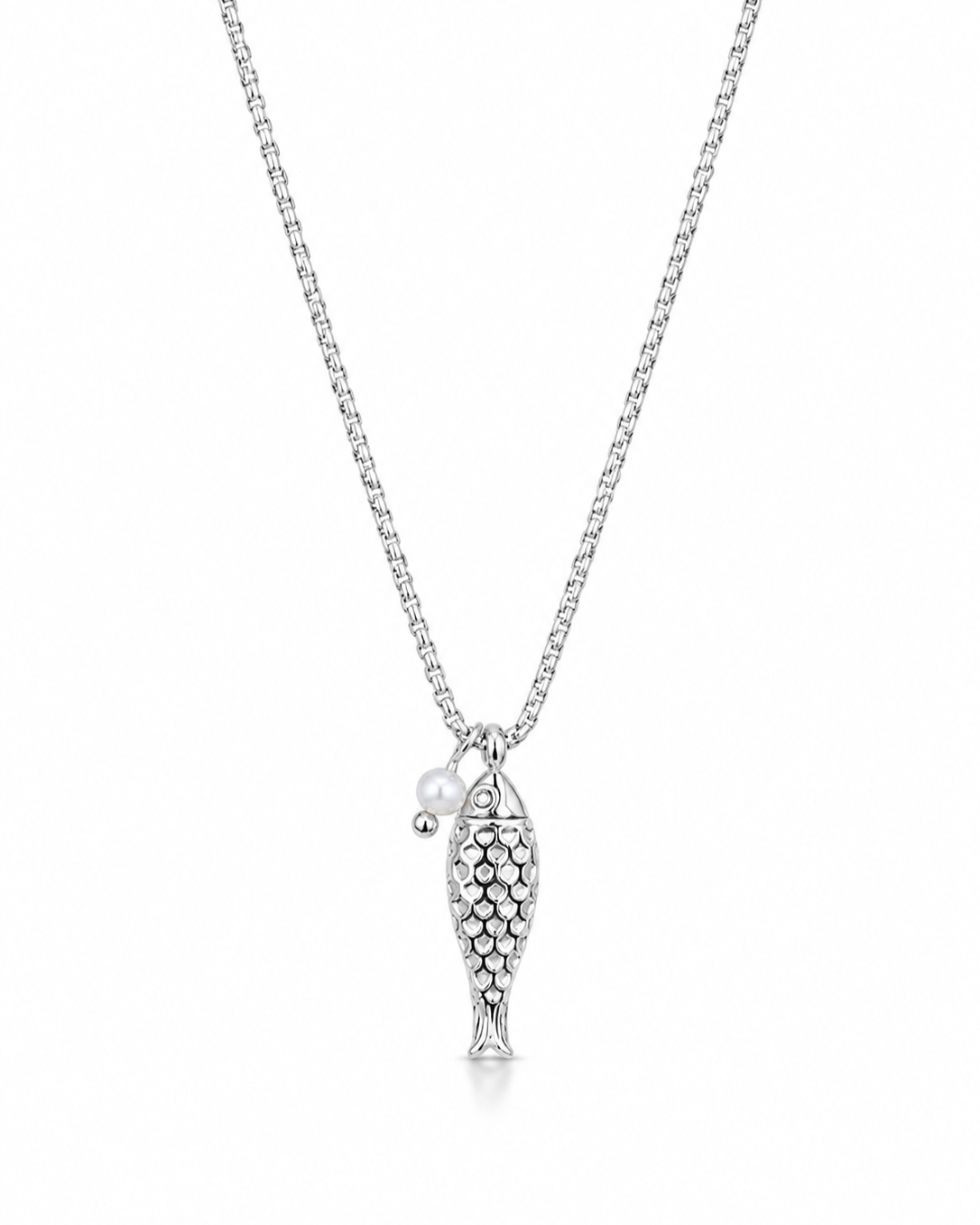 Silver Fish & Pearl Ketting