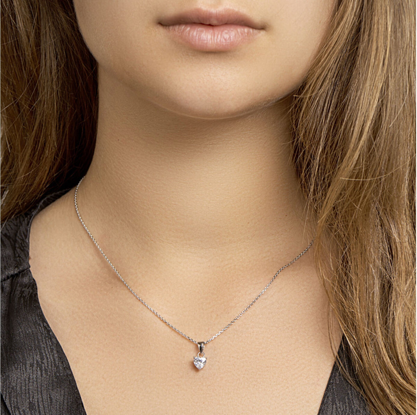 Zirkonia Hart Collier Echt Zilver