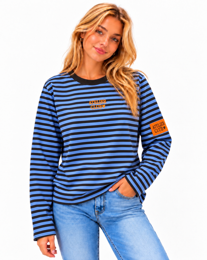 Atelier Club Oversized Striped Shirt Blue With Brown