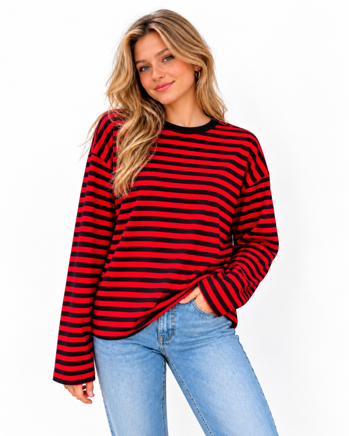 Oversized Strepen Top Noa Rood Met Zwart