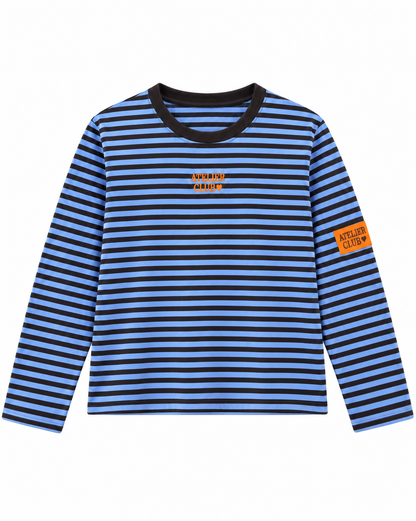 Atelier Club Oversized Striped Shirt Blue With Brown
