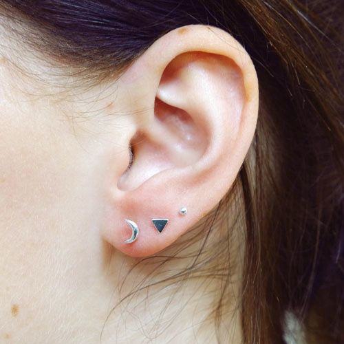 Real Silver Crescent Moon Stud Earrings