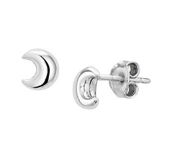 Real Silver Crescent Moon Stud Earrings